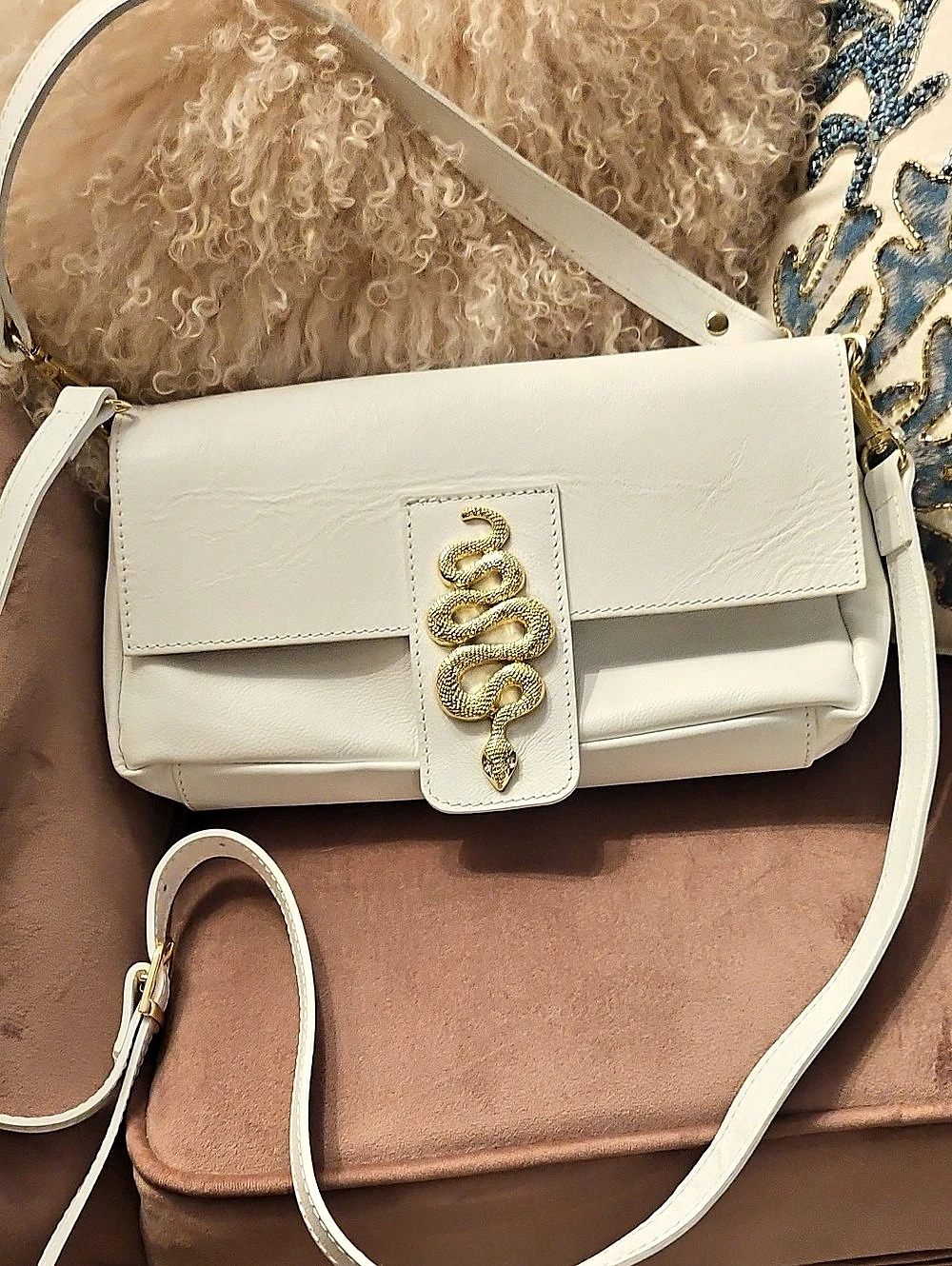House of Harlow 1960 Snake Serpent Handbag White Crossbody Bag